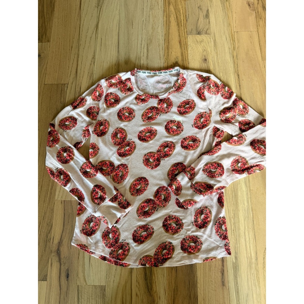 Victoria's Secret PINK Donut Print Long Sleeve Pajama Lounge Top Pink Medium